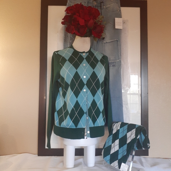 Lands' End Sweaters - NEW Classic Argyle SWEATER 100% Cotton + SCARF